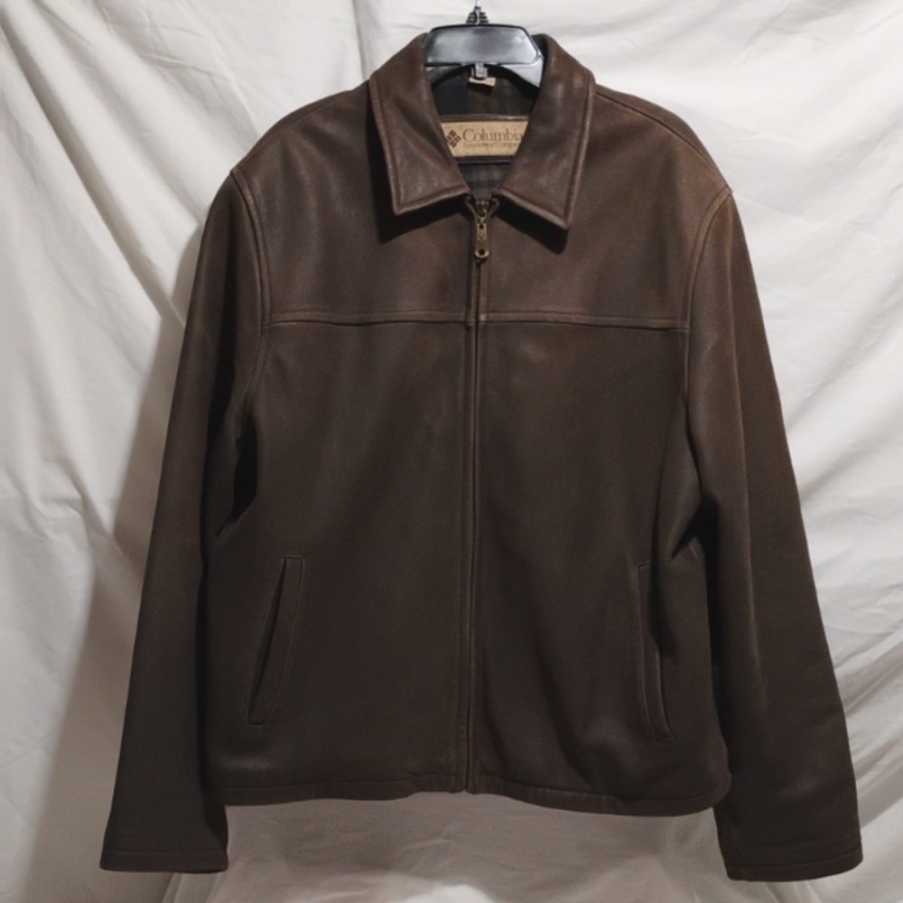 SALE! Columbia Men's Genuine Leather & Wool Blend Full Zip Up Coat Sz.L